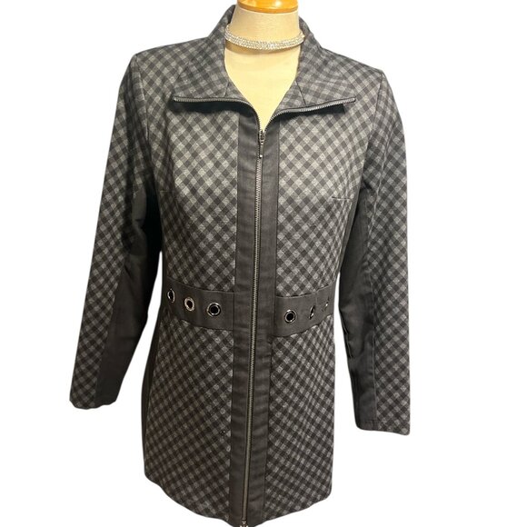 MICHAEL TYLER 🇨🇦 Coat Size Medium Zip Up Houndstooth Pattern Stretchy - Picture 2 of 9